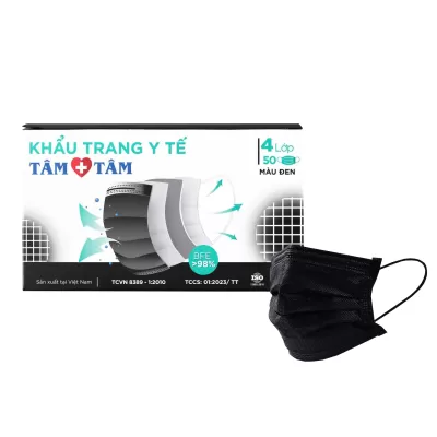 Khẩu Trang Y Tế 4 Lớp Tâm Tâm Đen Hộp 50 Cái